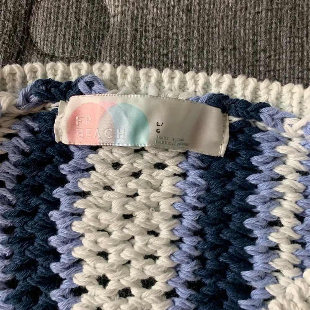 Free People Beach Dayton Pullover Sweater Blue White Large - Picture 11 of 15